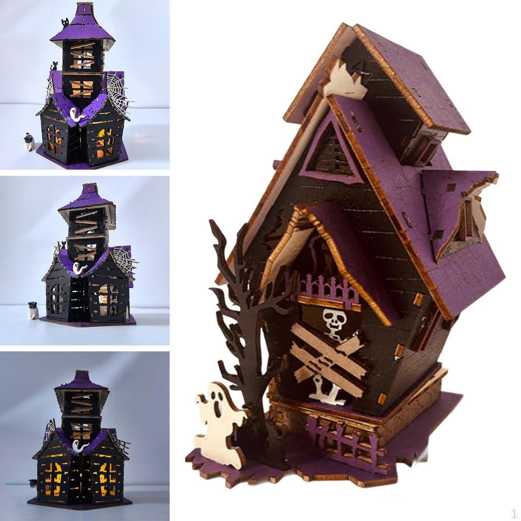 Halloween Dekoration Spukhaus Puzzles Holz Heimdeko DIY Gruseliges Modell Schreibtisch