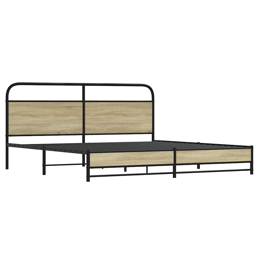 Metal Bed Frame without Mattress Sonoma Oak Finish 193 x 203 cm