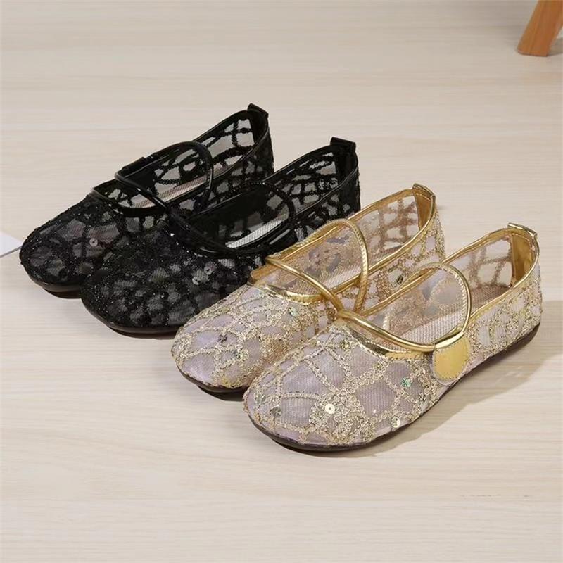 Women Flat Shoes Golden Bling Breathable Casual Shoes for Women Mary Janes Walk Drive Shoes