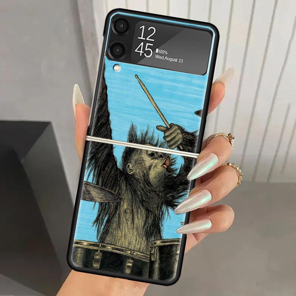 

Чехол для телефона Samsung Galaxy Z Flip 7 6 5 4 3 Черный ZFlip7 ZFlip6 Flip5 Flip4 Flip3 5G с рисунком музыкального инструмента Барабан Рок Жесткий ПК Samsung Z Flip 3