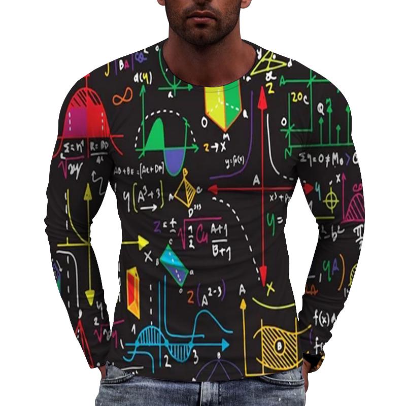 Zábavný matematický vzor pánské ležérní tričko s dlouhým rukávem - Měkký středně pružný polyesterový materiál jaro a podzim volný střih oblečení