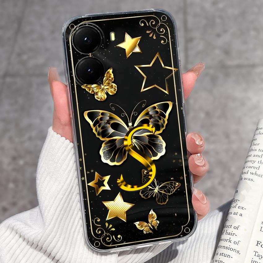 Initial Letter A-Z Fashion Phone Case For Xiaomi Poco X7 X6 X5 X4 X3 Pro C85 C75 C71 C51 C50 Black TPU Soft Silicone Protective Shell For Xiaomi Cover