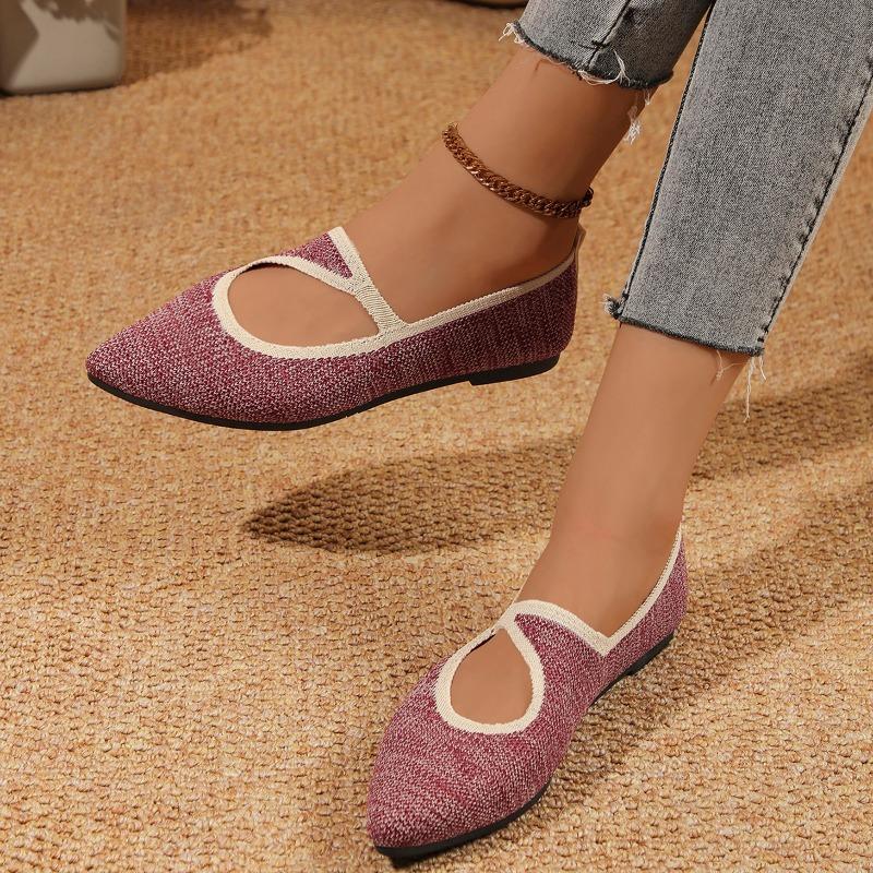 Women's Flat Shoes Autumn New Pointed Head Shallow Mouth Knitted Breathable Soft Sole Non-slip Single Shoes