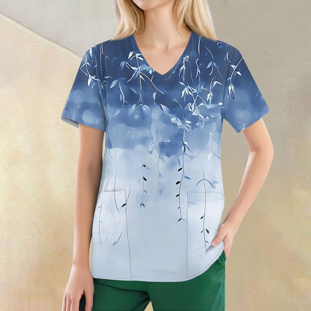 Women's V-neck Fashion Casual Printed Tops And Protective Workwear