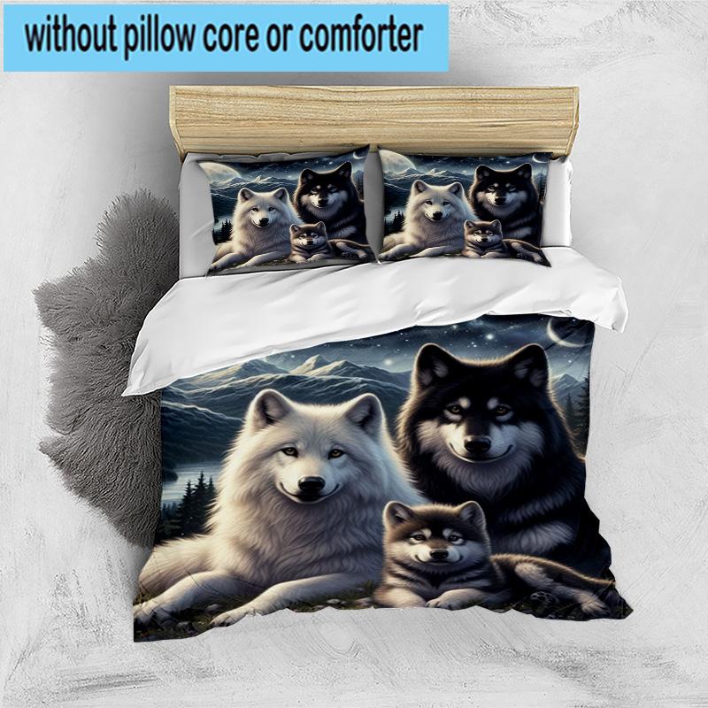 Wolf Pack Majesty 3pcs Bedding,Including 1pc Duvet Cover And 2pcs Pillowcases Perfect for Christmas,Ideal for Bedroom, Dormitory