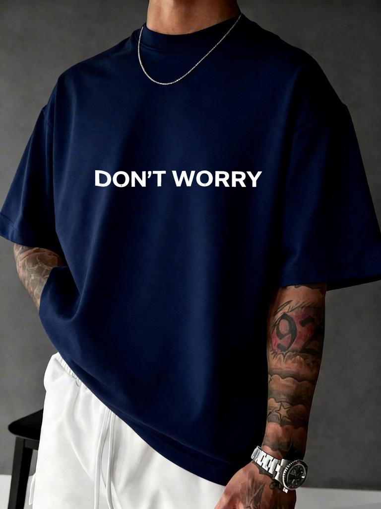 Unisex Black Crew Neck Tee Don T Worry Simple Letter Print Loose Oversized Short Sleeve Unisexs Streetwear Summer Casual Basic Top
