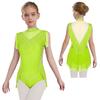 Body da Ballo per Bambini - Body Senza Maniche con Collo Alto e Strass con Rete Velata e Gonna con Nappe per la Danza