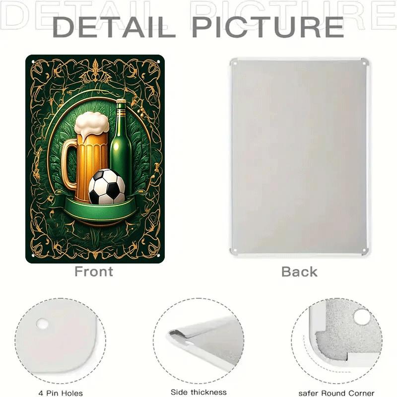 1 piece of retro beer and football themed tinplate painting, suitable for bar and restaurant wall decoration, plaque, living roo