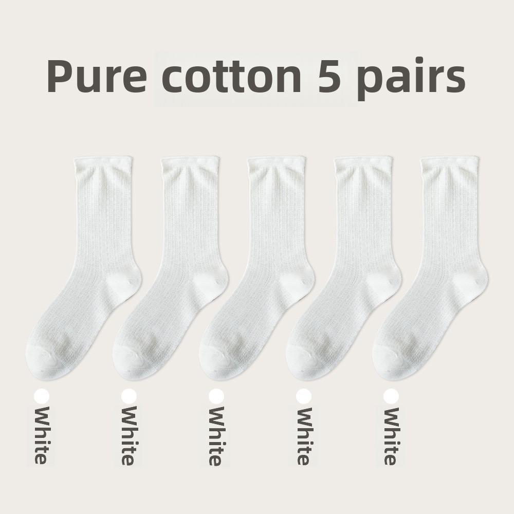 5 Pairs of Women's Spring and Summer Mesh Breathable Thin Solid Color Mid Calf Socks