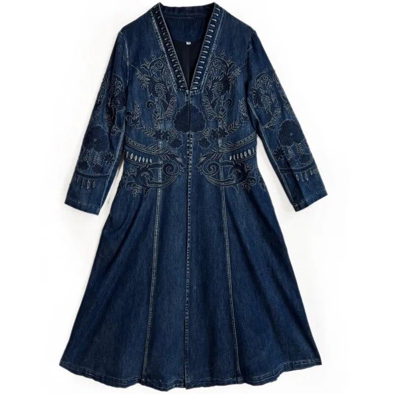 Johnature Woman Spring Personality Vintage Embroidery V-Neck Coat Niche Loose Cotton Long Sleeves Retro Coat