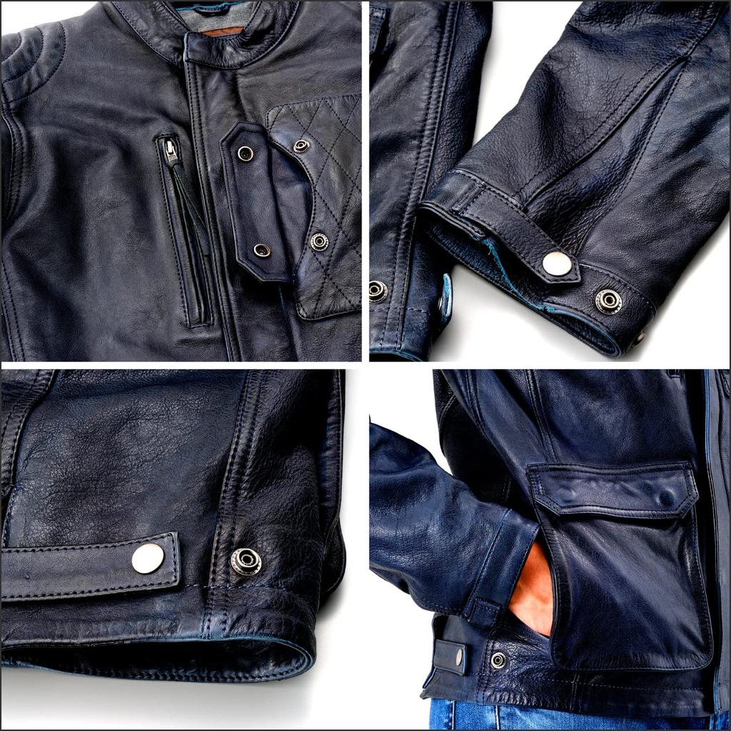 Daytona Motorcycle Leather Genuine Leather Scrambler XL 23692 (Daytona) Jacket, (Waxed), Spring/Autumn Rider's Jacket, DL-501, Navy, (Men's),