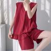 Anti-bumping summer cotton and silk floral sleeveless loungewear set, women's pajamas with chest pads can be worn outside, loose two-piece set