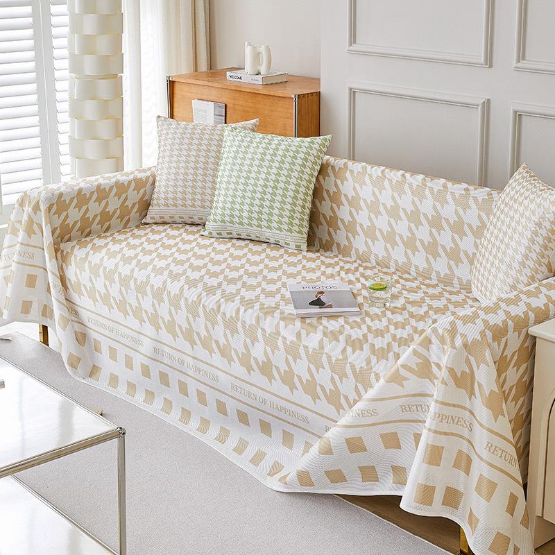 Houndstooth Sofa Cover Cloth Summer Ice Silk Summer Mat Sofa Towel Simple Modern Cool Feeling Leather Sofa Cover Full Cover Blanket 