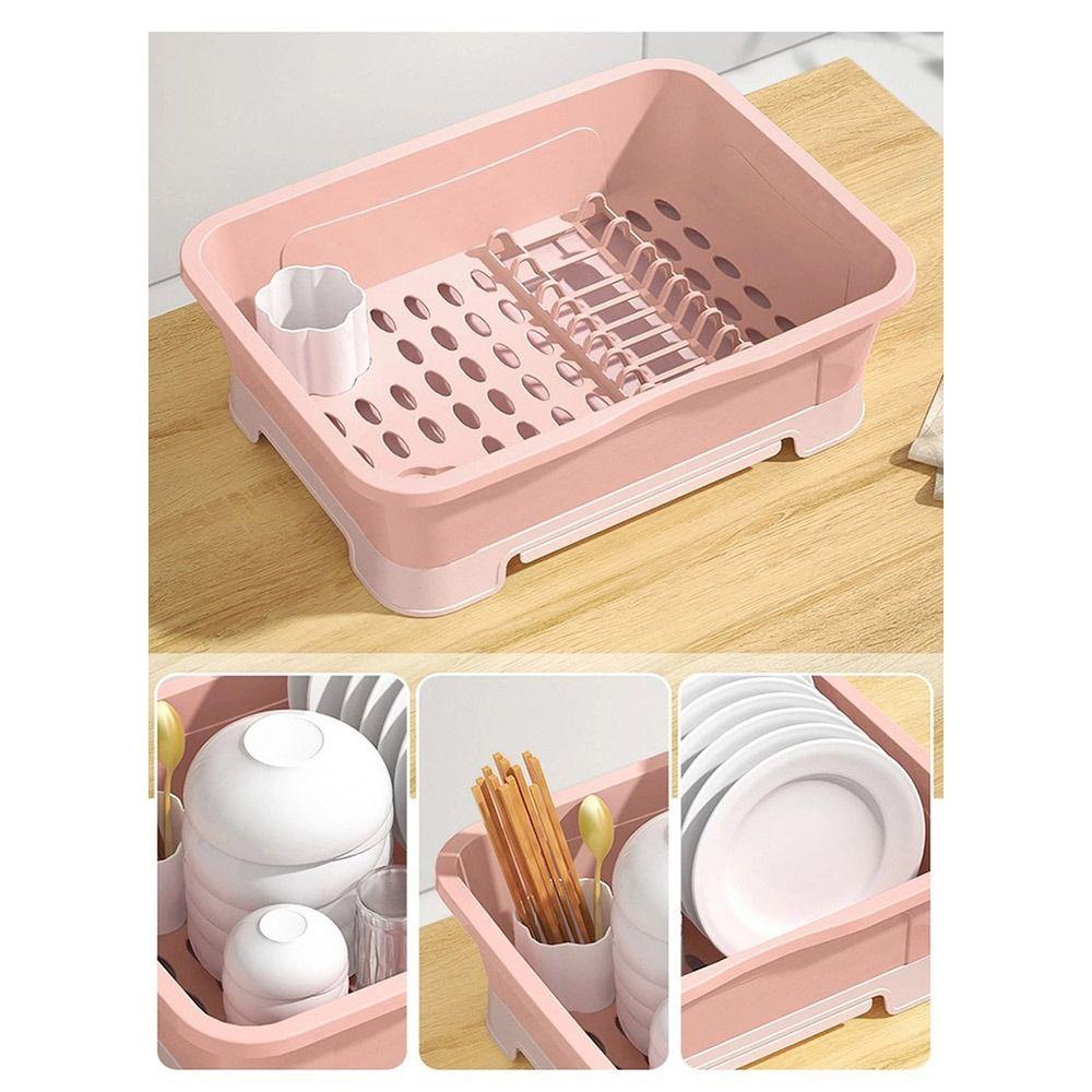 Escurreplatos de plástico con tapa, bandeja para cubiertos de cocina, escurridor de utensilios, suministros de cocina