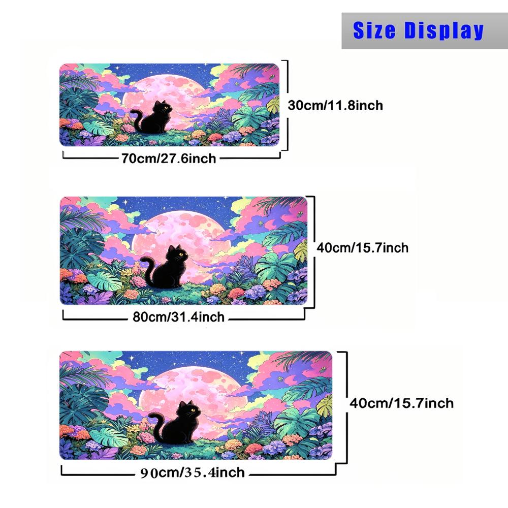 Black Cat Moon Garden Anime Gaming Mouse Pad Playmat 24"X14" MTG TCG Office Desk Mat for Work Game PC Laptop Rug Carpet MousePad