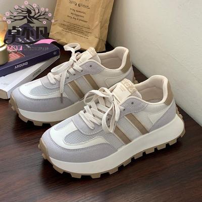Summer Thin Thick-soled Mesh Breathable Sneakers Women's 2024 New Casual Versatile Little White Shoes Waffle Gump Shoes