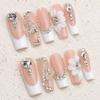 10pcs Handmade Press-On Nails French Style 3D Floral Butterfly Rhinestone Nail Tips Women Short Wearable Manicure