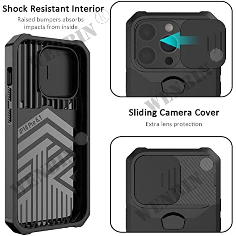 Hülle für IPhone 15 14 Pro Max 13 12 Pro Max 8 7 Plus Mini SE Schwerlastschutz mit verschiebbarer Kameraabdeckung und Kartenhalterabdeckung