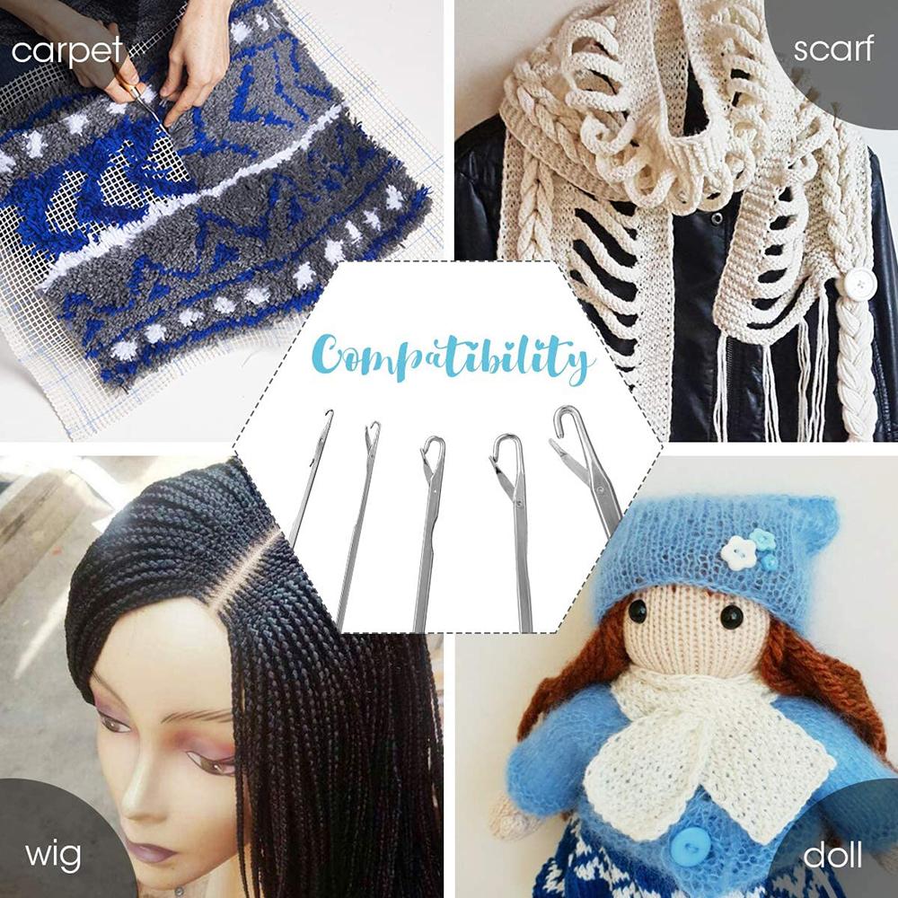 5pcs Different Size Latch Hook Kits Crochet Needle Hook Latch Hook Tool with Handle for Braid Hair Carpet Scarf Crafts
