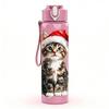 1PC Cat Wear Santa Hat 750ml Color Plastic Sports Water Bottle Leakproof Flip Straw Lid Suitable for Sports Office Home Use