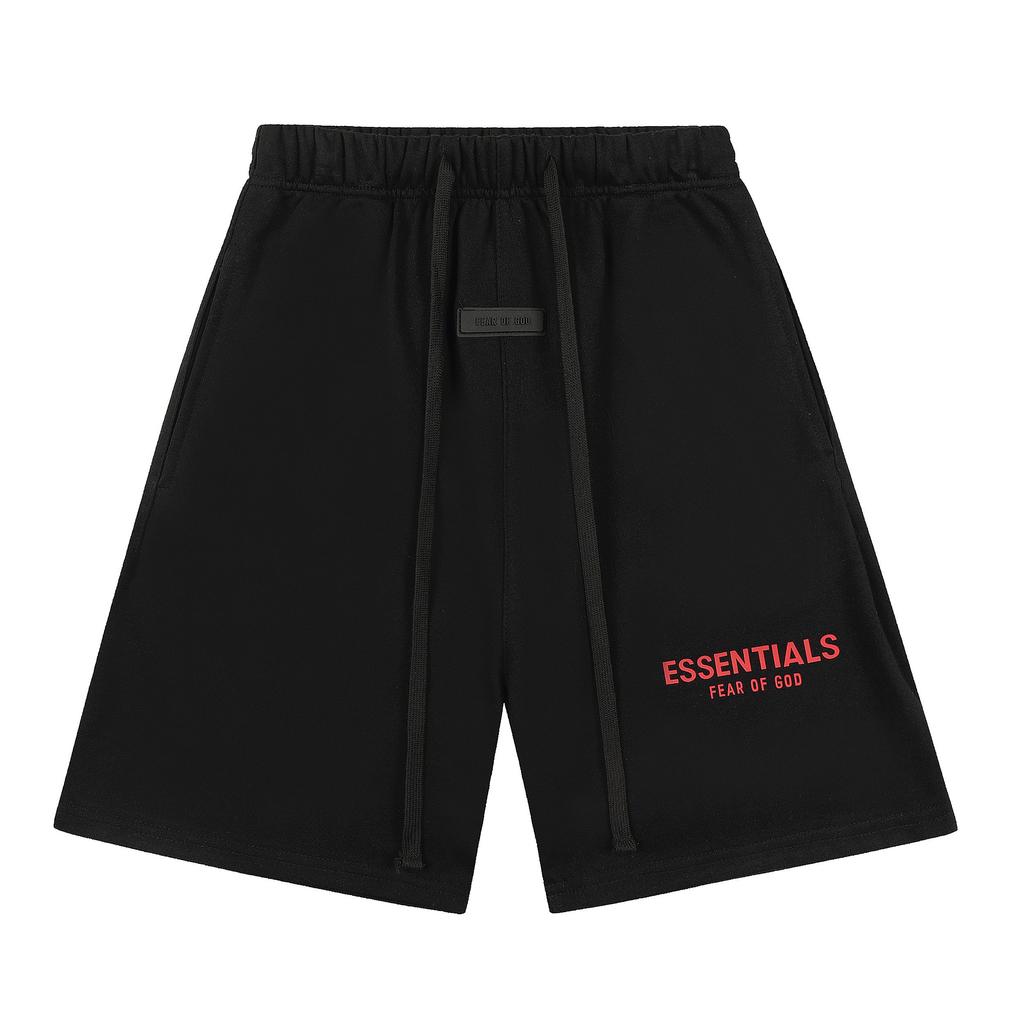 Fear of God Essentials Roter Buchstabenaufdruck Schweißshorts Unisex Locker Baumwolle Kordelzug Elastische Taille Lässige Sportshorts