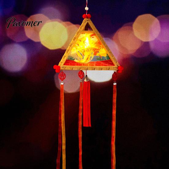 Kindergarten Art Project Supplies Chinese Style DIY Lantern Making Kit, Handmade Triangle Shaped Handheld Educational Craft Set for Kids with
