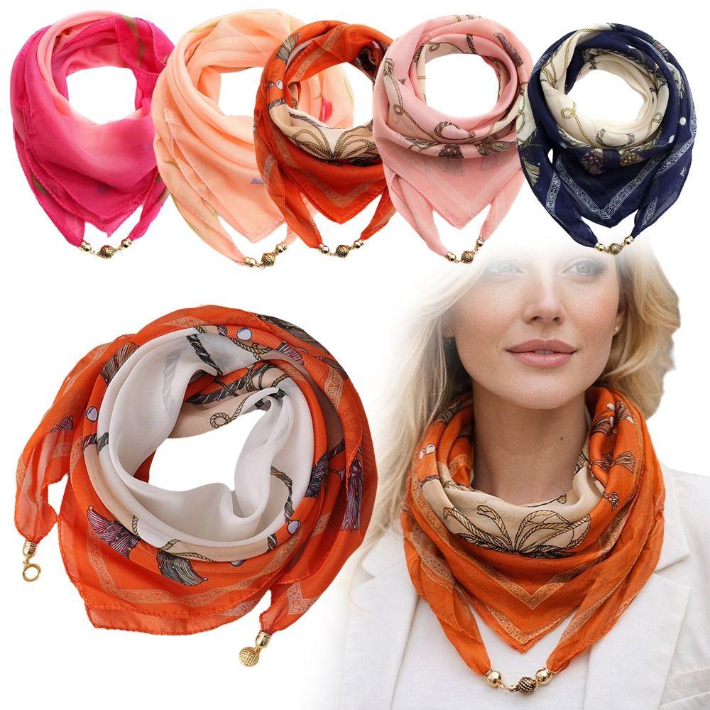 Magnetic Buckle Silk Scarf Chiffon Square Scarf Fashion Headscarves Spring