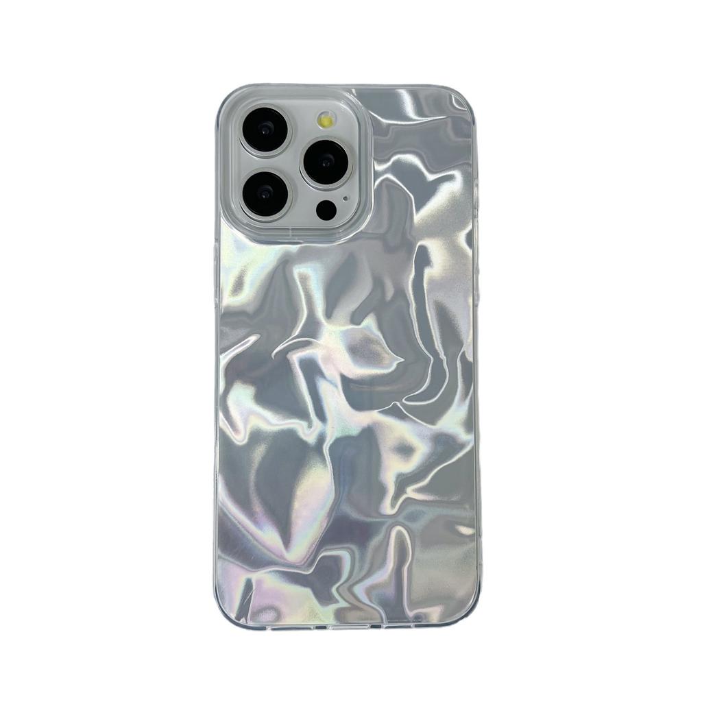 Applicable to Apple 15 large hole feather yarn mobile phone case iphone14 water ripple imd glacier material painted protective case