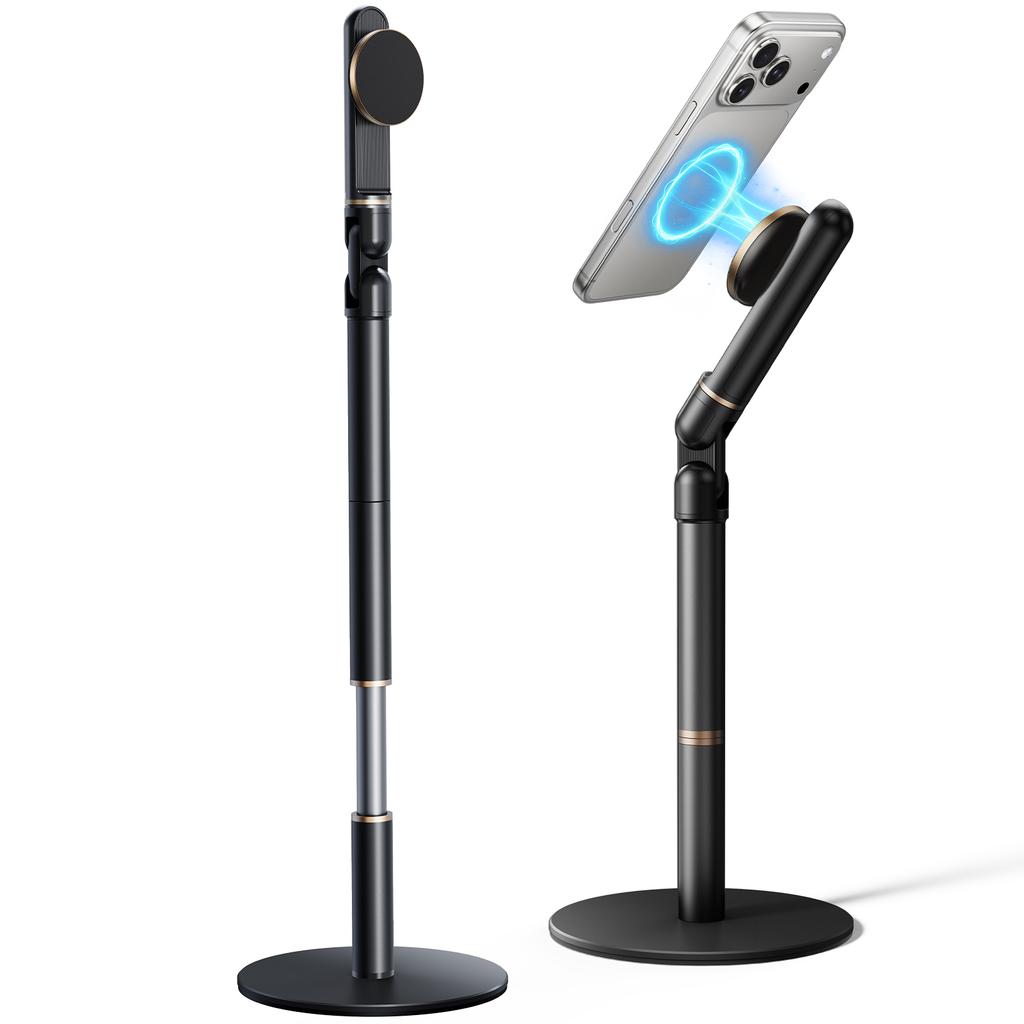 Height Adjustable Magnetic iPhone Stand for Desk & Overhead Phone Holder for Video Recording 360°Rotate for iPhone 17 16 15