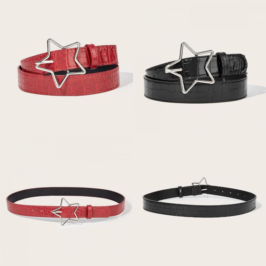 American Retro Pentagram Women Belt With Star Alloy Buckle For Casual Denim Accessory