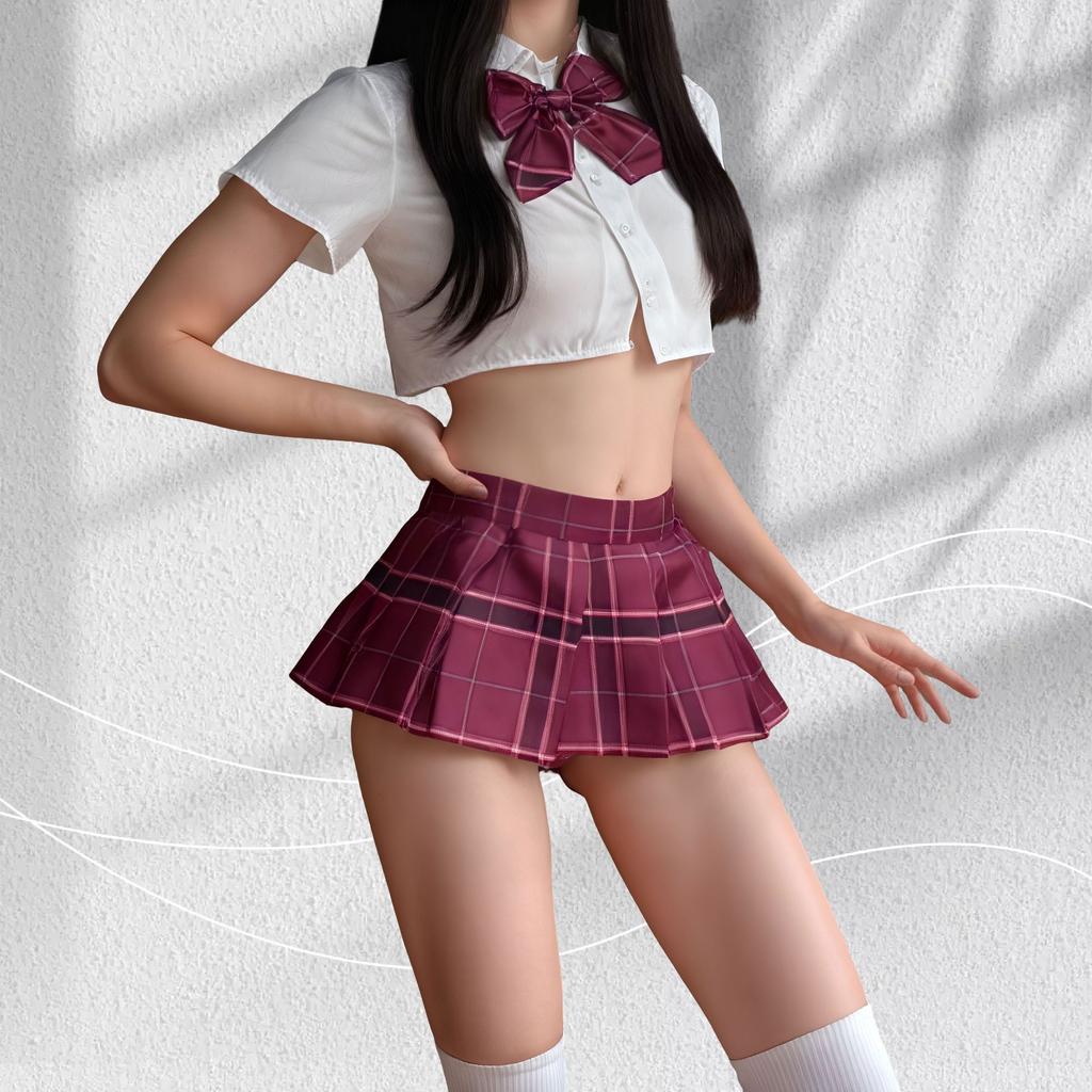 Sexy Campus JK Uniform College Seduction Pure Lust Skinny Ultra Short Pleated Skirt Suit Sex Lingerie