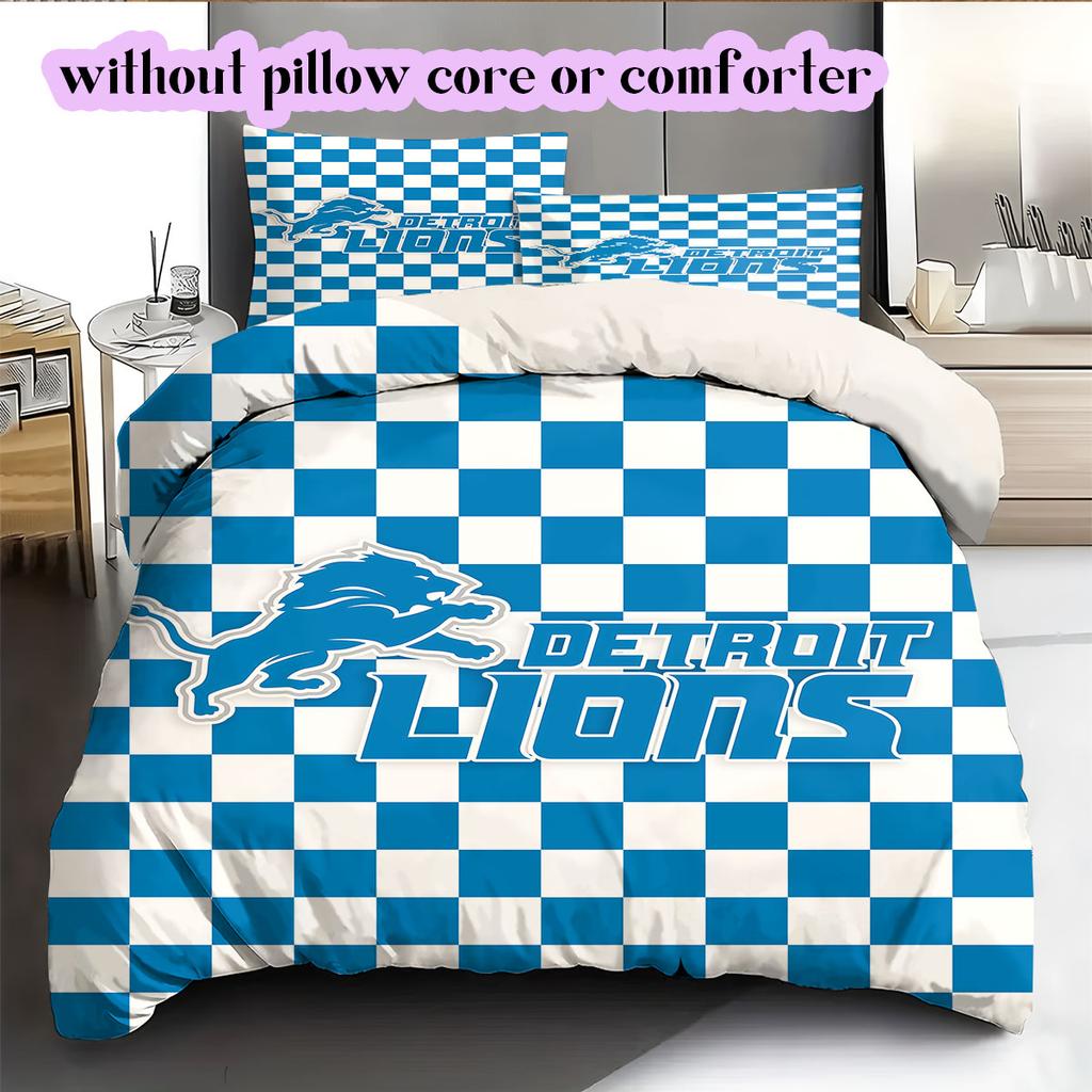 Detroit Lions Pattern Bedding,Quilt Set Quilt Cover Pillowcase Home Birthday Gift (1*duvet cover+2*pillowcase,without core)