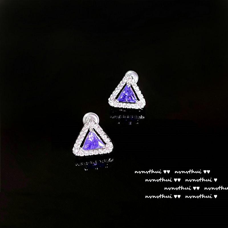 Lake Light And Water Shadow Purple Tanzanite Flower Earrings, Antique, 18K Gold Wheat Ear Plated Geometric Zircon Inlaid Earrings.