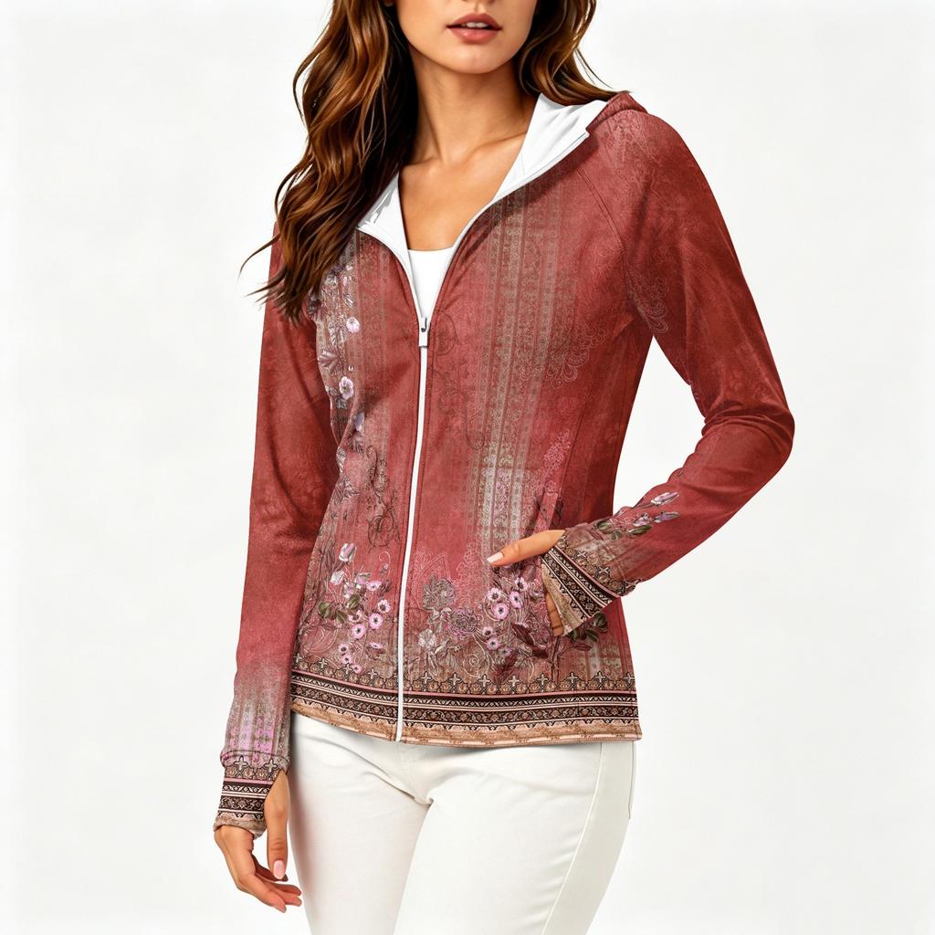 Sudadera con capucha ligera para mujer con cremallera, bolsillos, manga larga, estampado floral, chaqueta con protección solar, prenda exterior informal