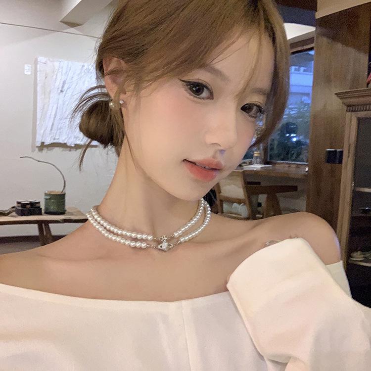 

Сатурн Двухслойный жемчужный чокер: Многослойное ожерелье на ключицу в стиле легкой роскоши для женщин