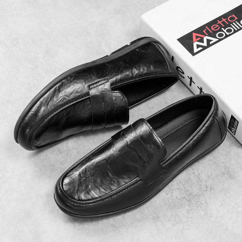 Einbeinige faule Business-Casual-Lederschuhe High-End Herren Britische weichbesohlte atmungsaktive Beanie-Schuhe Herren