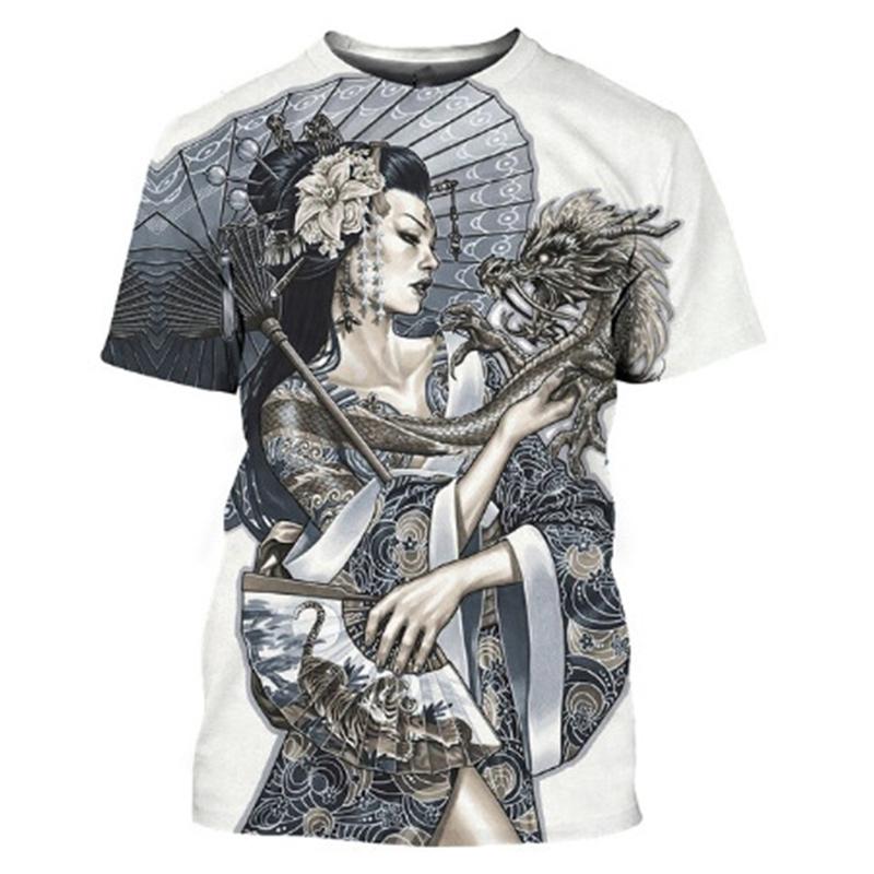 Japanese Geisha 3d Printed T-shirt For Men Harajuku Short Sleeves O-neck Tee Shirts Ethnic Style Street Casual Oversized Tees