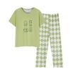 Summer short-sleeved fresh plaid pants simple casual pajamas women's breathable loose loungewear set