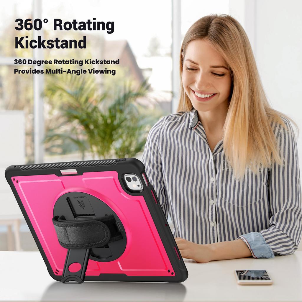 For iPad Pro 13 (2025)/13 (2024) Case Kickstand PC TPE Tablet Cover with Hand Strap