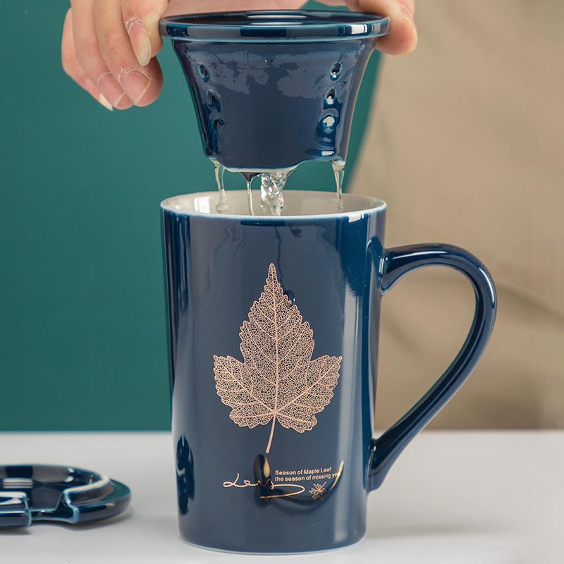 Ceramic Coffee & Tea Set with Lid, Spoon, Infuser, and Strainer - Gift Box Included