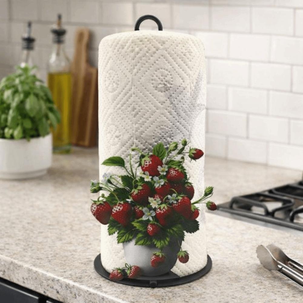 Practical Iron Freestanding Tissue Holder Strawberry Pattern Decorative Vertical Napkins Rack Cute Tissue Stand Bathroom