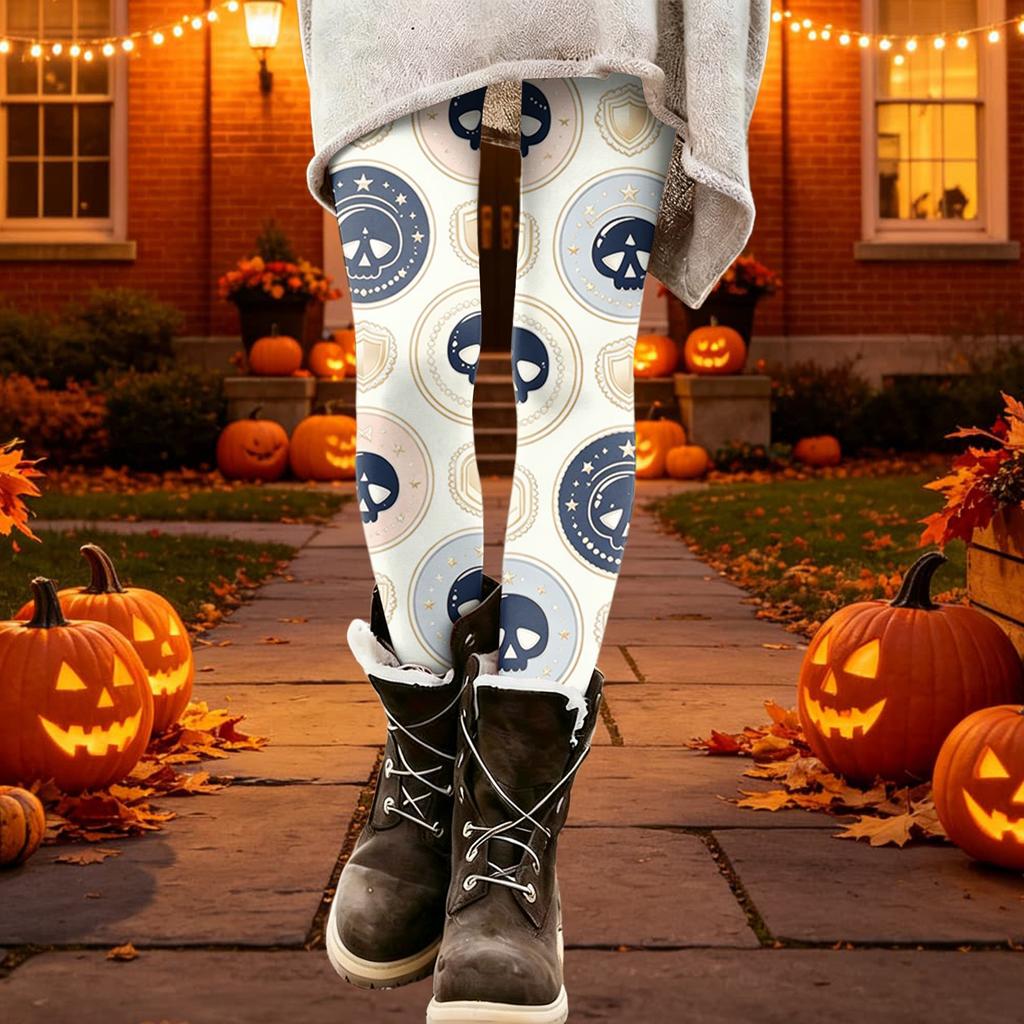 Women's Halloween Printed Stretchy Leggings Pants for Cozy Casual Home Wear
