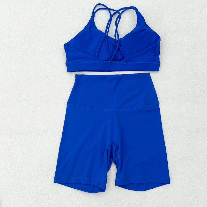 

Европейский и американский женский комплект шорт для йоги LULU с бюстгальтером с подкладкой - красивый дизайн спины для бега и фитнеса Medium