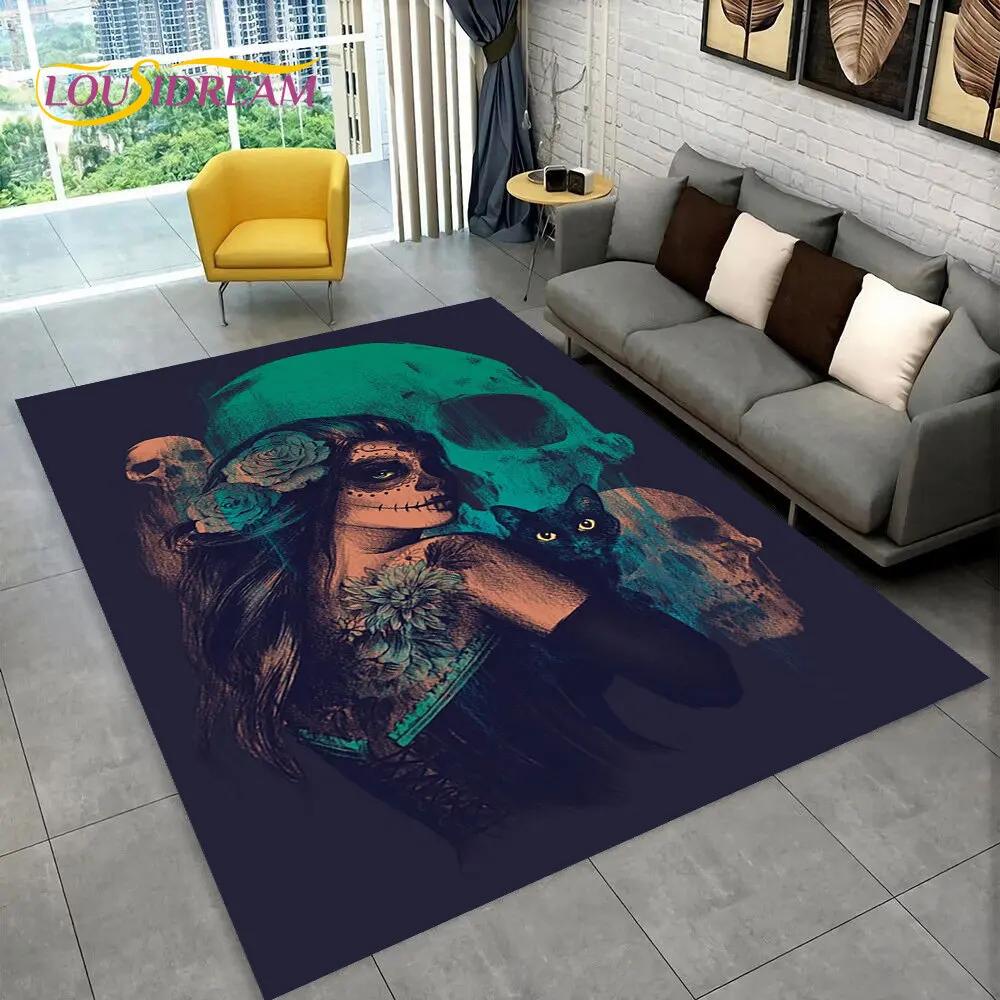 3D Gothic Horror Female Skull Dead Girl Area Rug,Carpet Rug for Home Living Room Bedroom Sofa Doormat Decor,Non-slip Floor Mat