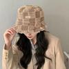 Plaid Checkered Winter Fisherman Hat Faux Fur Checkered Basin Hat Plush Basin Cap  Autumn Winter