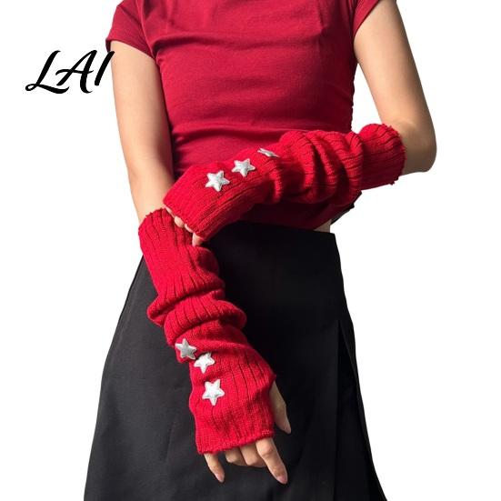 Dunkle Gothic Mode Handschuhe Sternenstrick Armstulpen Fingerlos für Damen Mädchen Lolita Alltag Ärmel Stil Gestreift Häkeln Cosplay Kostüm