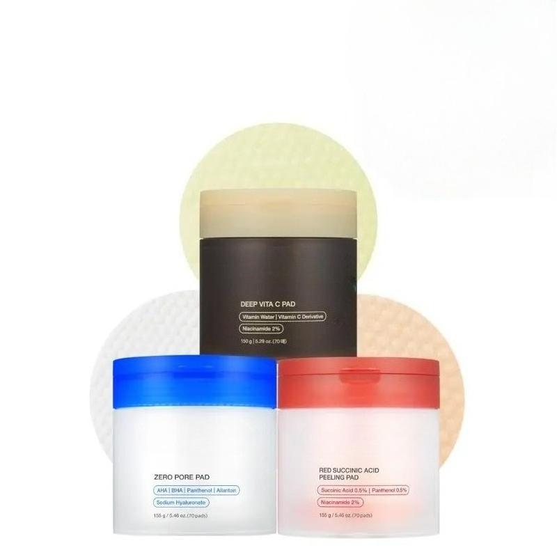 Gesichtswasser-Tupfpads Mix-Set, Multi-Effekt Peeling-Pads für Porenverfeinerung und strahlend aussehende Haut 3pc beige