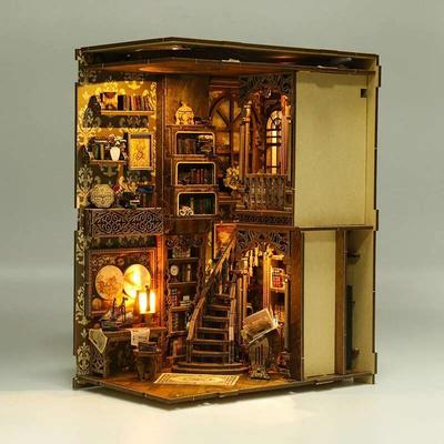 DIY Holz Antike Buchsammlung Zimmer Buchecke Regaleinsatz Miniaturmodellbausätze Mit Licht Bücherregal Buchstütze Geschenke für Freunde
