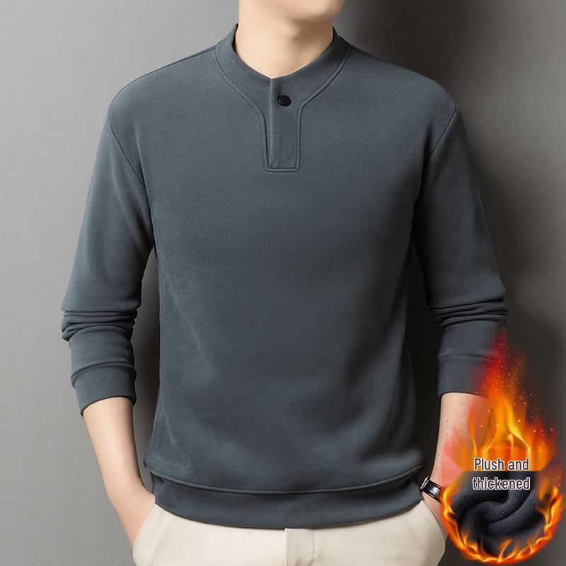 Men's Fleece-Lined Stand Collar Sweatshirt - Stylish, Warm Base Layer for Autumn/Winter