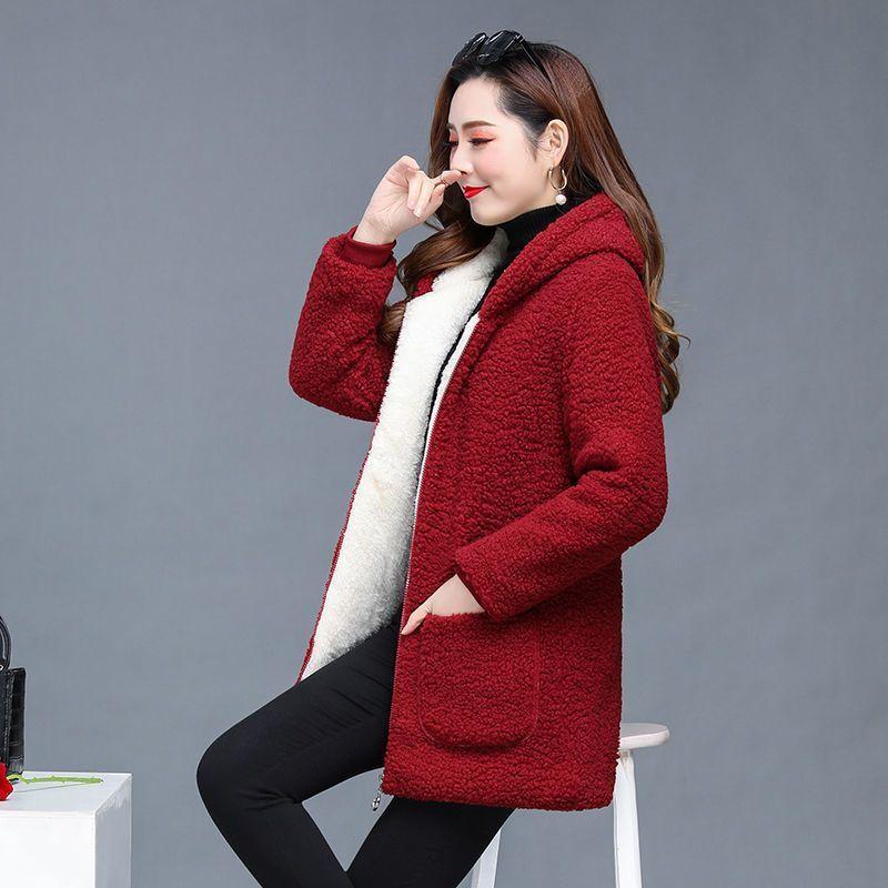 Winter Coat Hooded Middle-Aged Women's Clothing Velvet Thick Polar Fleece Woolen Jacket Cotton-Padded Jacket Women Elegant